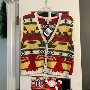Vintage Cambridge Dry Goods Funky Colorful Southwest Sweater Vest Size Large 💛